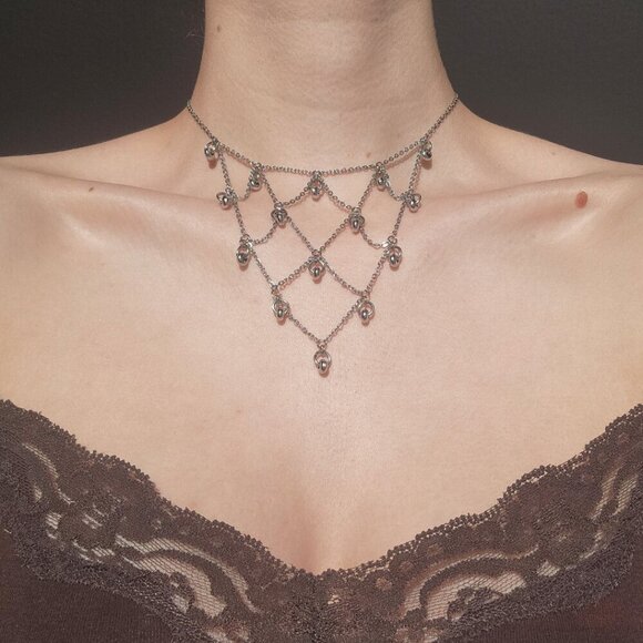 Gothic Medieval chainmaille lace choker necklace with a small silver chain - Picture 1 of 9